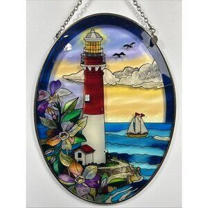 Amia Sun Catcher Floral Lighthouse Oval Hanging Decor Nautical Coastal Beach